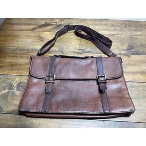 Vintage Fossil Leather Messenger Briefcase Brown Bag